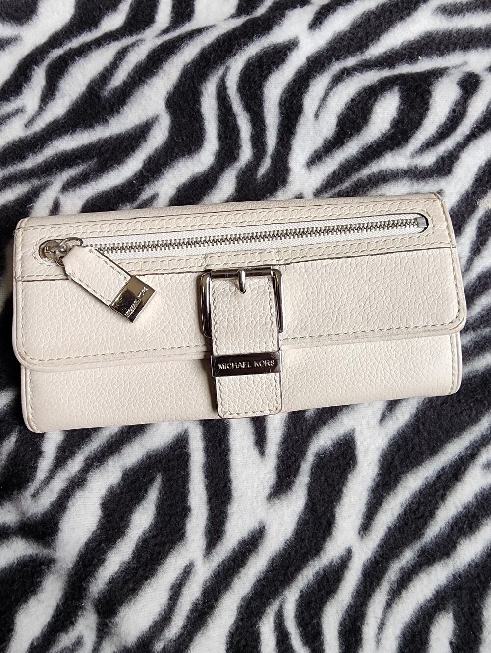 Michael Kors Cream Pebble Leather Buckle Wallet